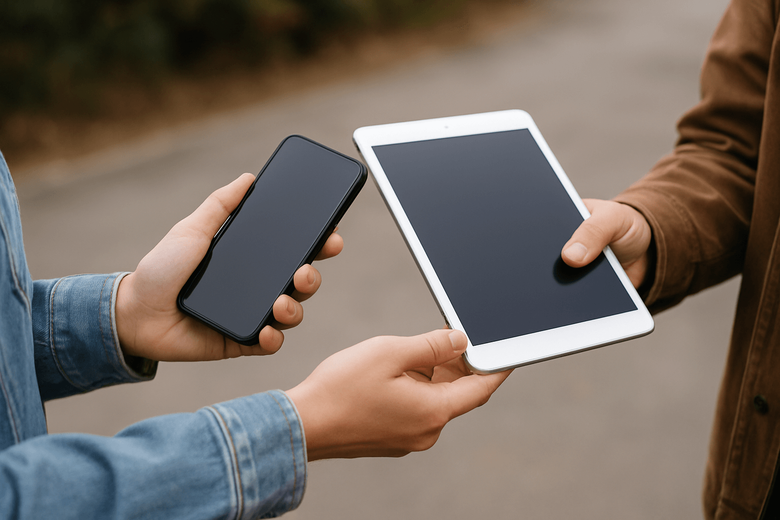 People swapping gadgets